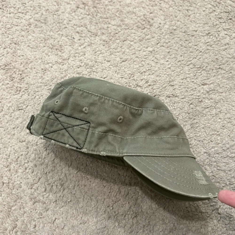Vintage Y2K Fleur De Lis Cadet Hat Cap Adjustable Olive Green Military Style